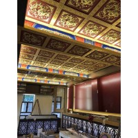 古建筑吊顶寺庙吊顶古建藻井吊顶天花金色贴龙纹