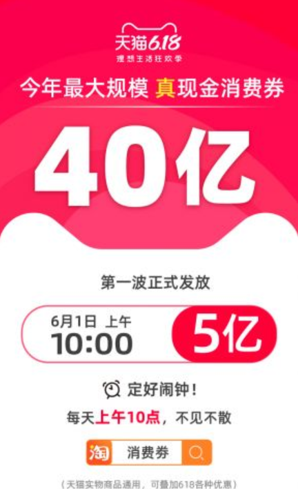 天猫618正式启动售卖 40亿现金消费券正式开领